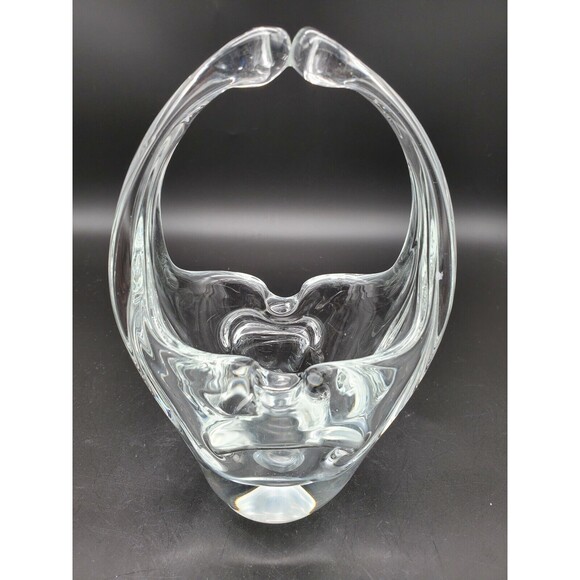 Murano Art Glass Basket Split Handled Hand Blown Clear Glass Ashtray 7.5" VTG - Picture 1 of 12